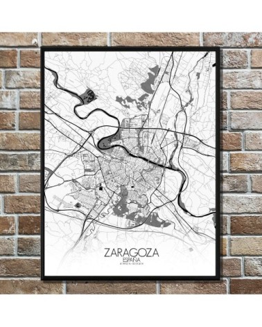 Affiche Saragosse Carte N&B 40x50