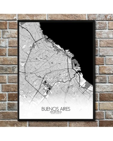 Affiche Buenos aires Carte N&B 40x50