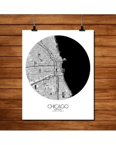 Affiche Chicago Carte ronde 40x50