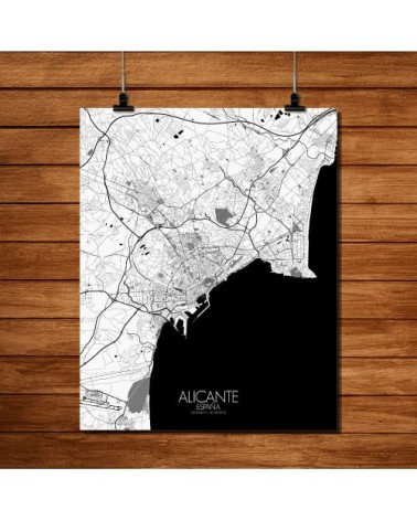 Affiche Alicante Carte N&B 40x50