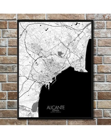 Affiche Alicante Carte N&B 40x50