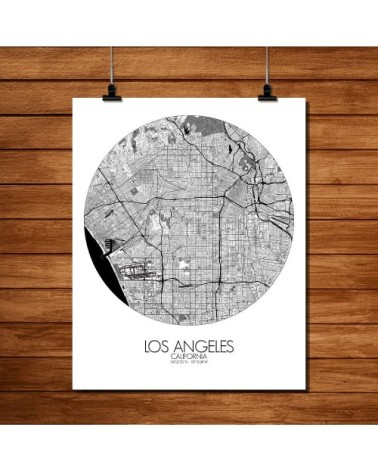 Affiche Los angeles Carte ronde 40x50