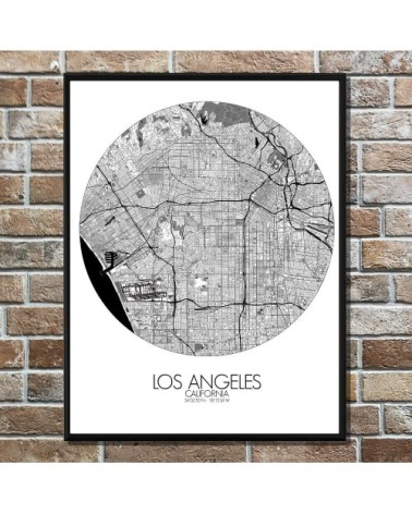 Affiche Los angeles Carte ronde 40x50