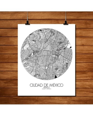 Affiche Mexico Carte ronde 40x50
