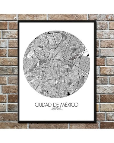 Affiche Mexico Carte ronde 40x50