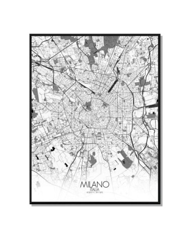 Affiche Milan Carte N&B 40x50