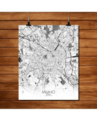 Affiche Milan Carte N&B 40x50