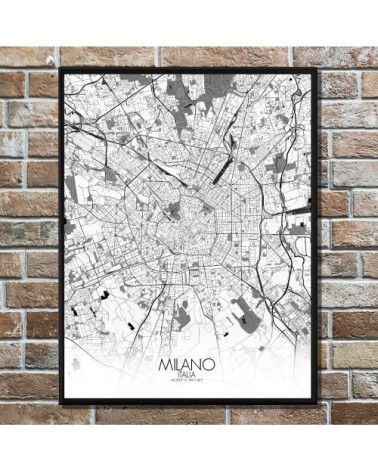Affiche Milan Carte N&B 40x50