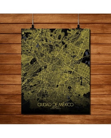 Affiche Mexico Carte Nuit 40x50
