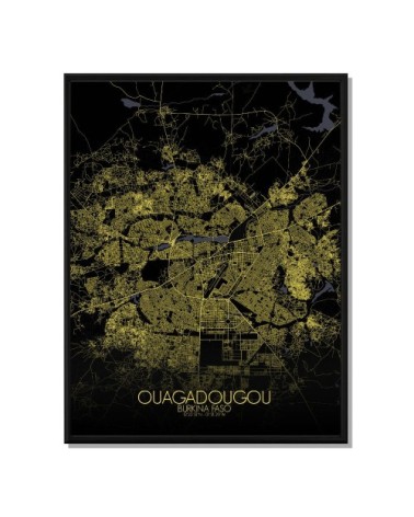 Affiche Ouagadougou Carte Nuit 40x50