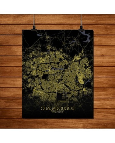 Affiche Ouagadougou Carte Nuit 40x50