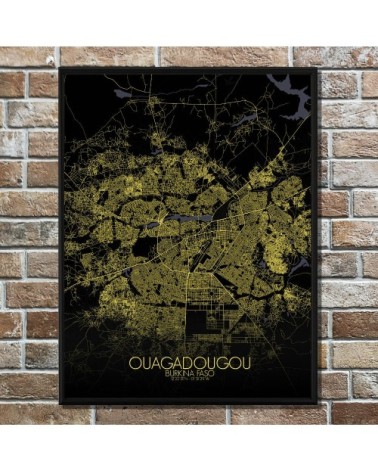 Affiche Ouagadougou Carte Nuit 40x50