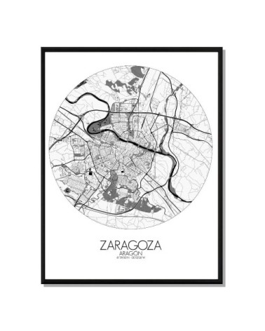 Affiche Saragosse Carte ronde 40x50