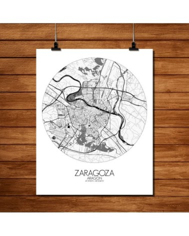 Affiche Saragosse Carte ronde 40x50