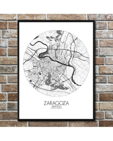 Affiche Saragosse Carte ronde 40x50