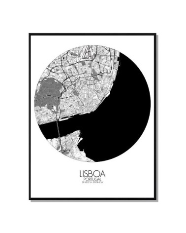 Affiche Lisbonne Carte ronde 40x50