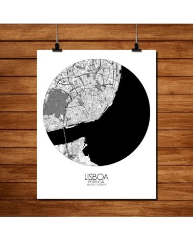 Affiche Lisbonne Carte ronde 40x50