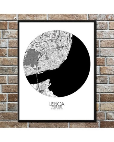Affiche Lisbonne Carte ronde 40x50