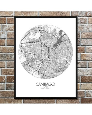 Affiche Santiago Carte ronde 40x50