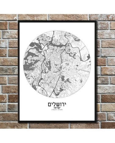 Affiche Jérusalem Carte ronde 40x50