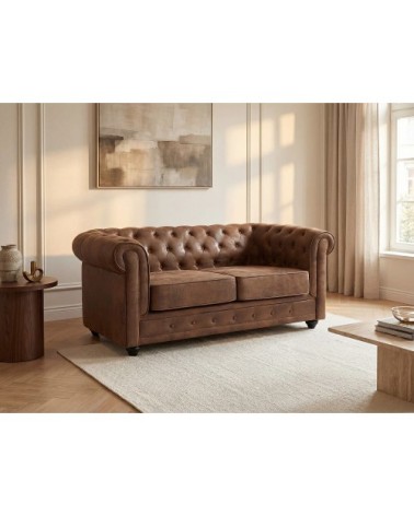 Canapé fixe microfibre 2 places marron