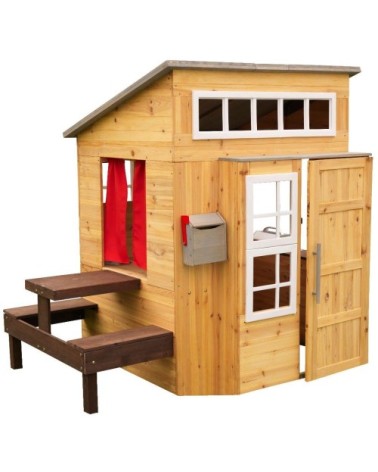 Cabane pour enfants avec table repas en bois