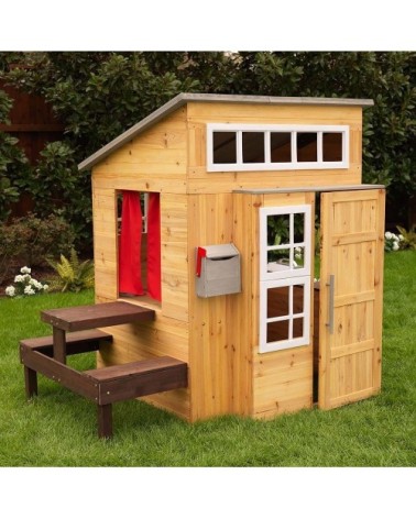 Cabane pour enfants avec table repas en bois