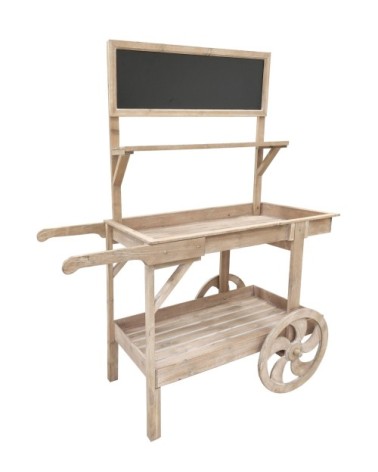 Chariot décoratif en pin finition antique avec roues en bois