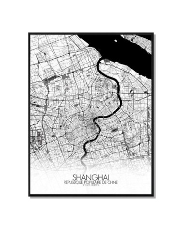 Affiche Shanghai Carte N&B 40x50