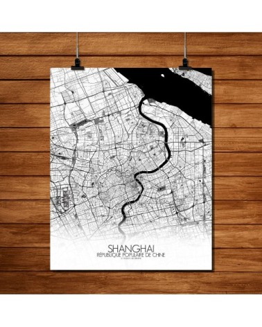 Affiche Shanghai Carte N&B 40x50