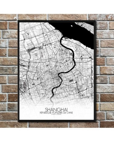 Affiche Shanghai Carte N&B 40x50