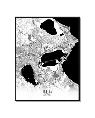 Affiche Tunis Carte N&B 40x50