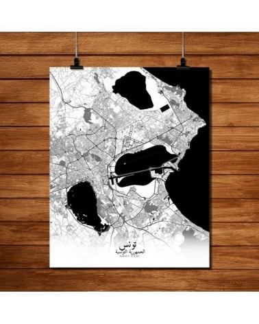 Affiche Tunis Carte N&B 40x50