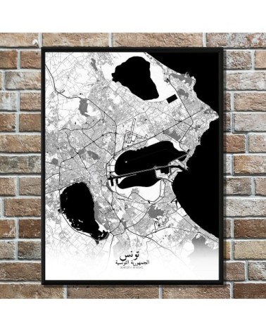 Affiche Tunis Carte N&B 40x50