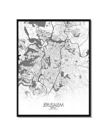 Affiche Jérusalem Carte N&B 40x50
