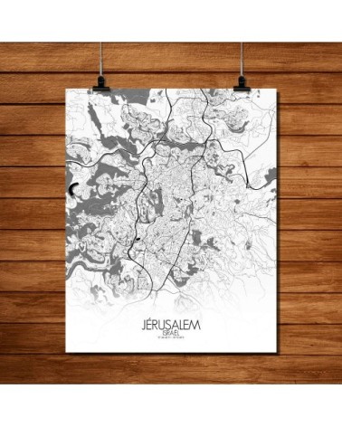 Affiche Jérusalem Carte N&B 40x50