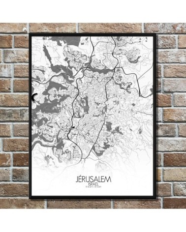 Affiche Jérusalem Carte N&B 40x50