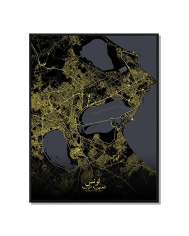 Affiche Tunis Carte Nuit 40x50