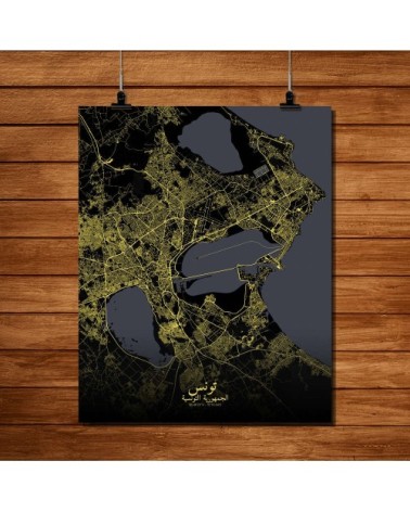 Affiche Tunis Carte Nuit 40x50
