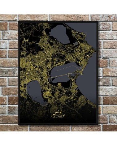 Affiche Tunis Carte Nuit 40x50