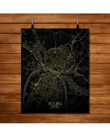 Affiche Rouen Carte Nuit 40x50