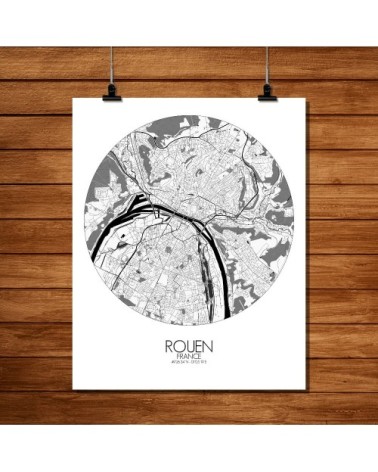 Affiche Rouen Carte ronde 40x50