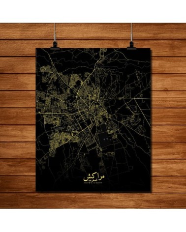 Affiche Marrakech Carte Nuit 40x50