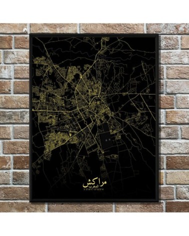 Affiche Marrakech Carte Nuit 40x50