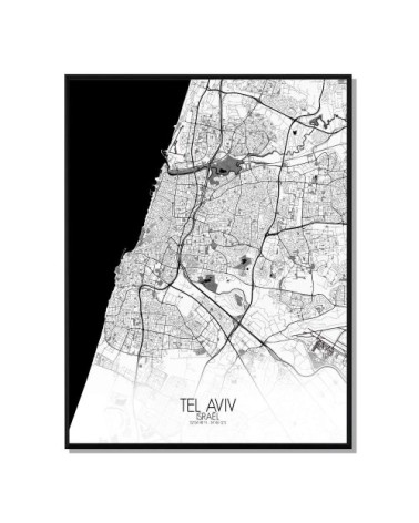 Affiche Tel aviv Carte N&B 40x50