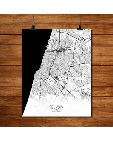 Affiche Tel aviv Carte N&B 40x50