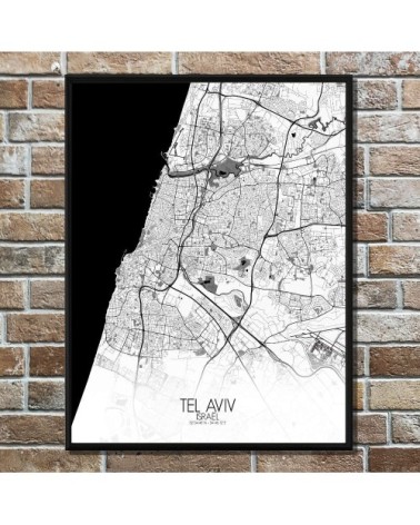 Affiche Tel aviv Carte N&B 40x50