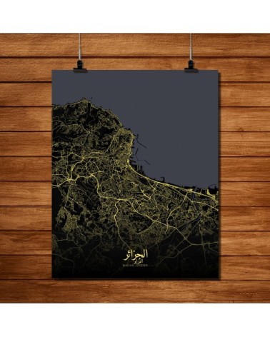 Affiche Alger Carte Nuit 40x50