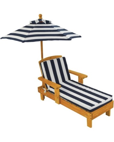 Chaise longue d'extérieur pour enfant avec parasol bleu