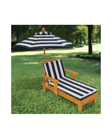 Chaise longue d'extérieur pour enfant avec parasol bleu